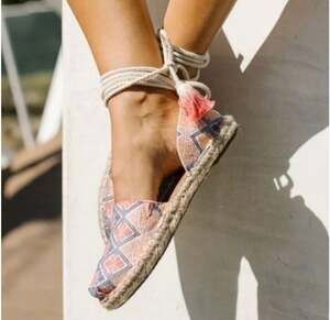 NWOT Toms Katalina Natural Woven Geometric Embroidered Espadrille size 9.5